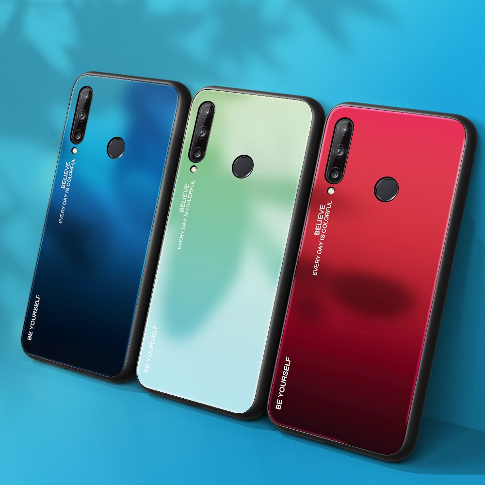 Coque Gradient Glass pour Huawei P40 Lite E - Noir/Bleu