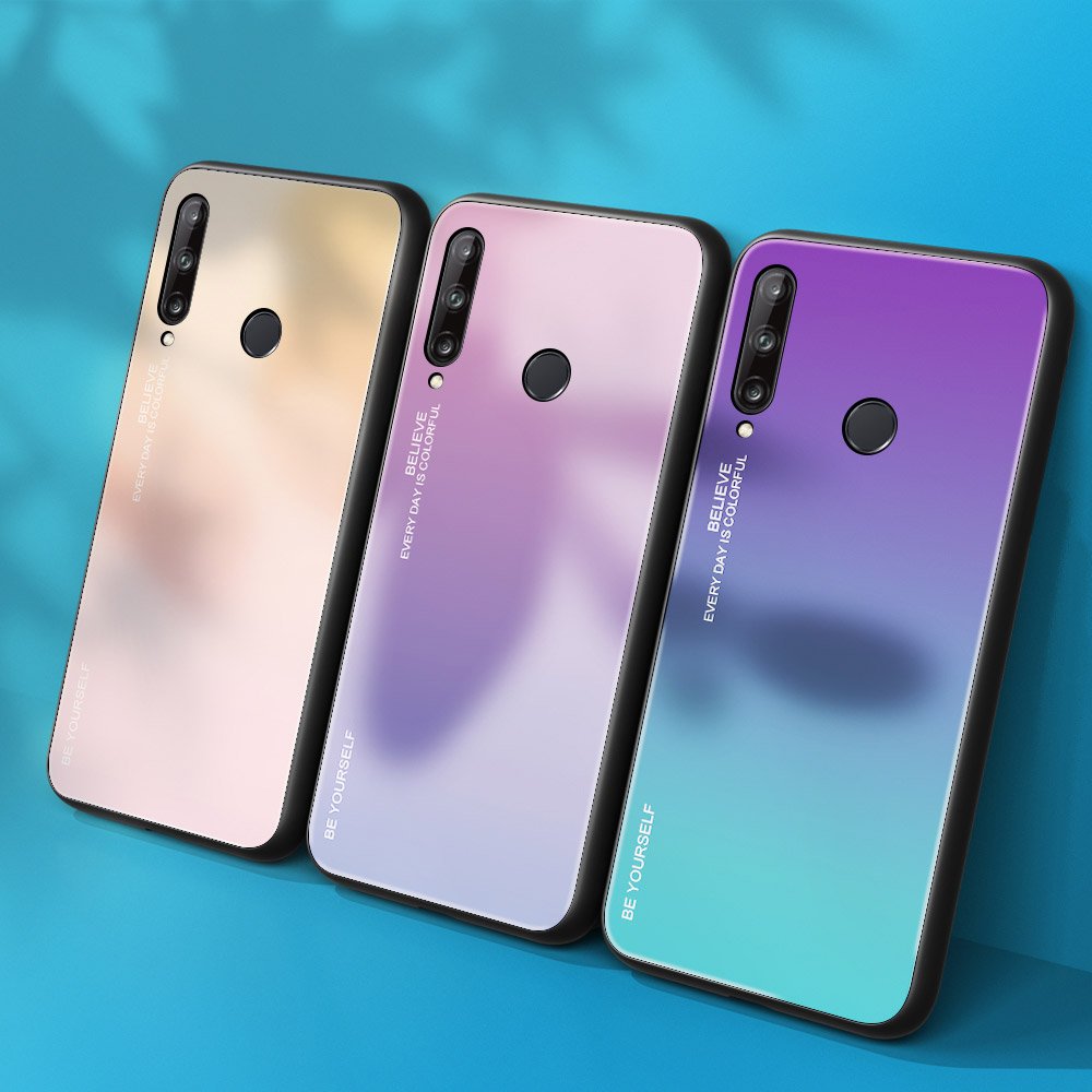 Coque Gradient Glass pour Huawei P40 Lite E - Noir/Bleu