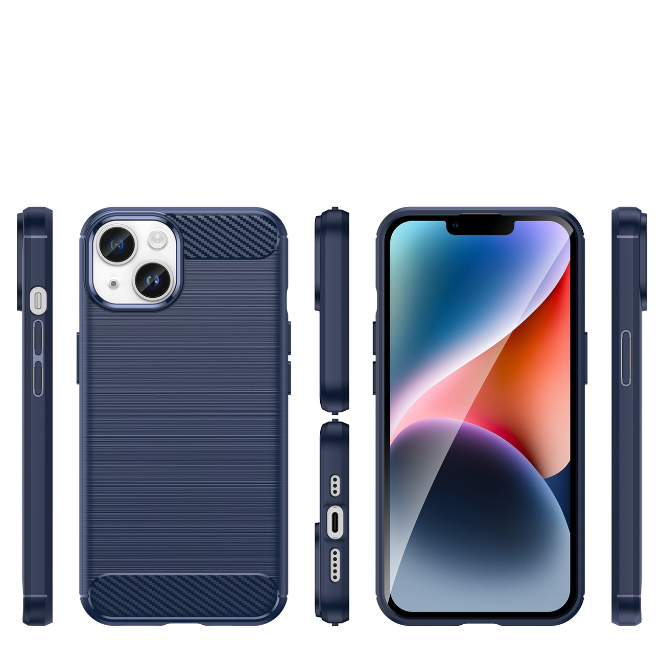 Coque Carbon Shield TPU pour Apple iPhone 14 - Bleu foncé