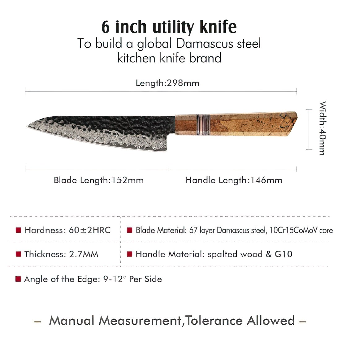 Couteau de cuisine damassé ZE-37434 - Slicer / Marron