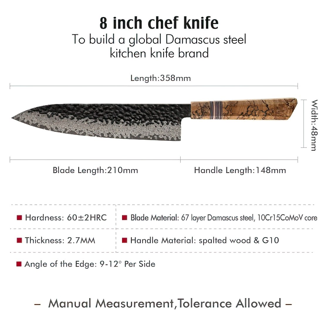 Couteau de cuisine damassé ZE-37434 - Slicer / Marron