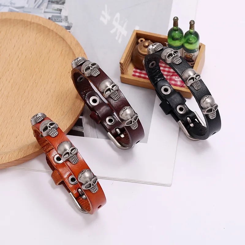 Bracelet Small Skull - Marron Foncé