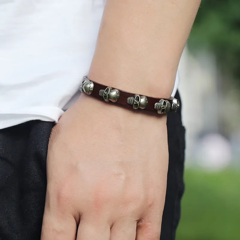 Bracelet Small Skull - Marron Foncé