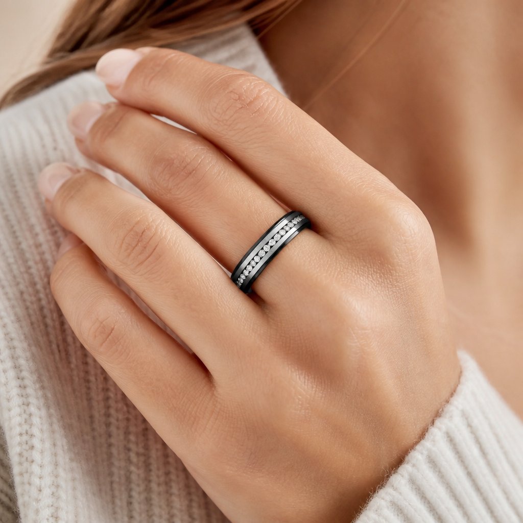 Bague NO-17159 - Noir / Argenté / 57mm