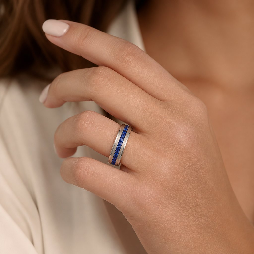 Bague NO-17169 - Argentée / Bleue / 62mm