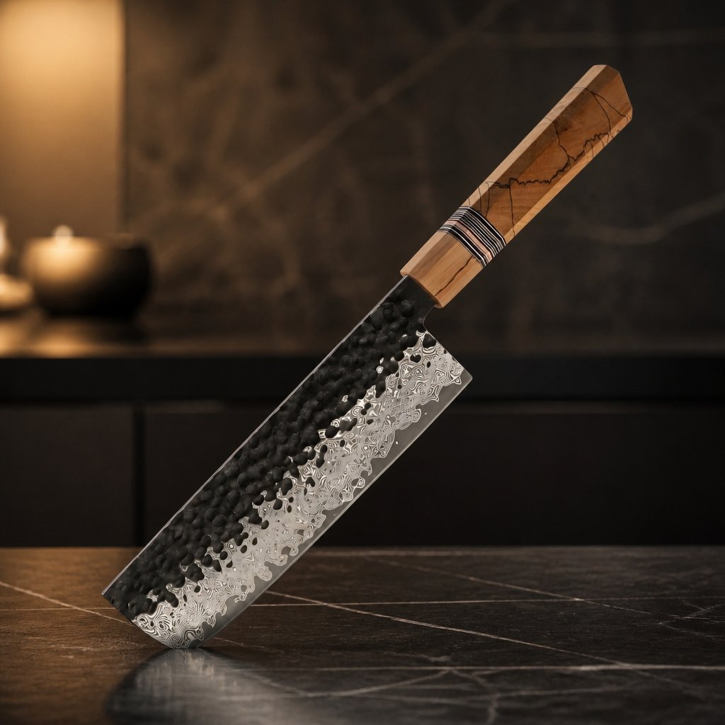 Couteau de cuisine damassé ZE-37432 - Nakiri / Marron