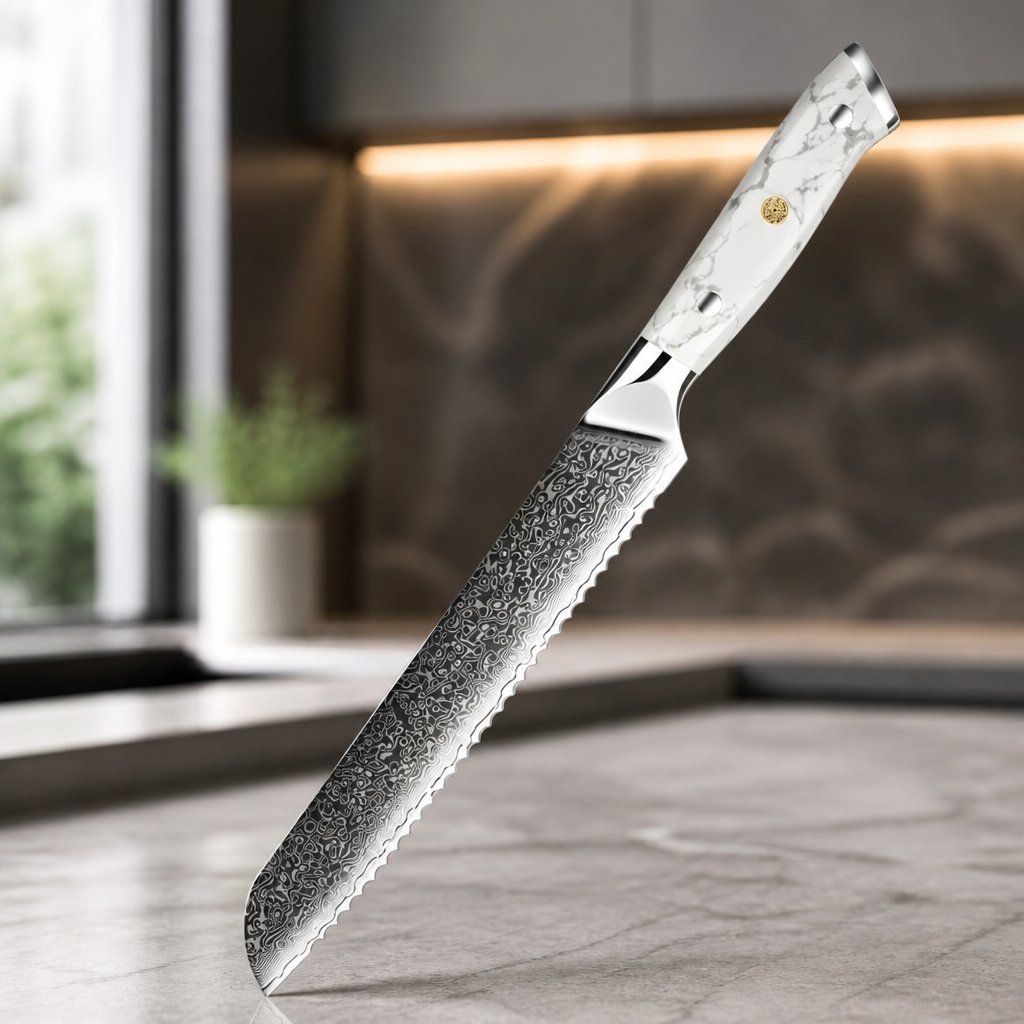 Couteau de cuisine damassé YU-37516 - Pain / Blanc